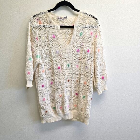 Kyouko Crochet Sweater L – Handcrafted Cotton, Boho, Grannycore, Retro - Picture 1 of 5